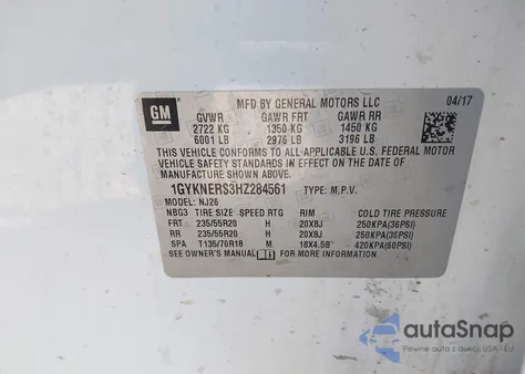 2017 Cadillac Xt5 Premium Luxury z USA, uszkodzony, nr VIN 1GYKNERS3HZ284561